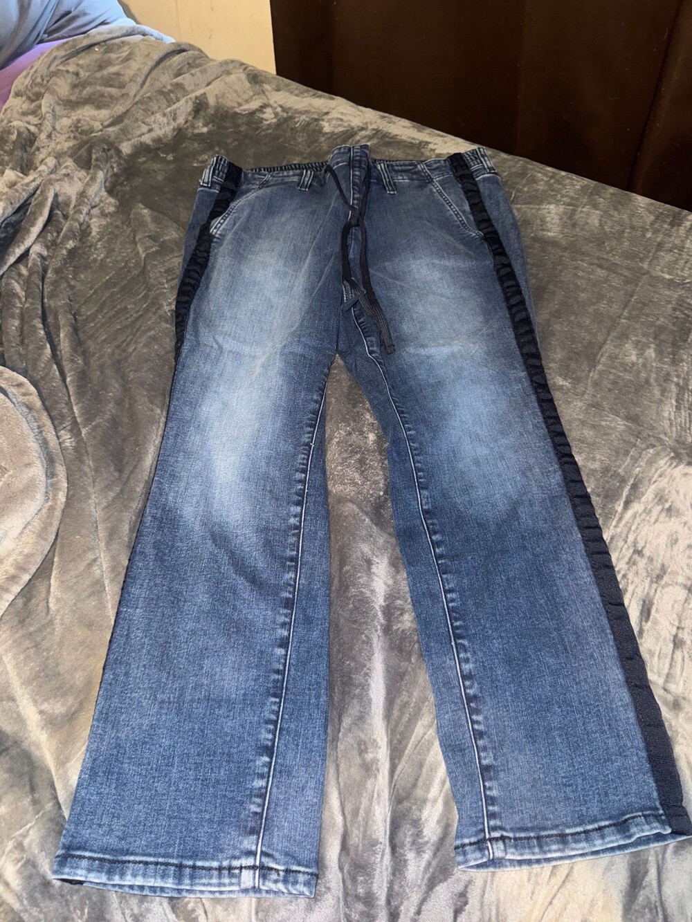 Torrid Size 1S. Blue Cotton Spandex Jeans with Black Side Stripe Detail